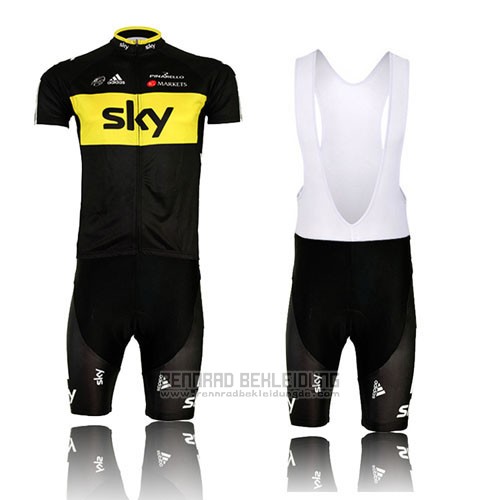 2014 Fahrradbekleidung Sky Shwarz und Gelb Trikot Kurzarm und Tragerhose